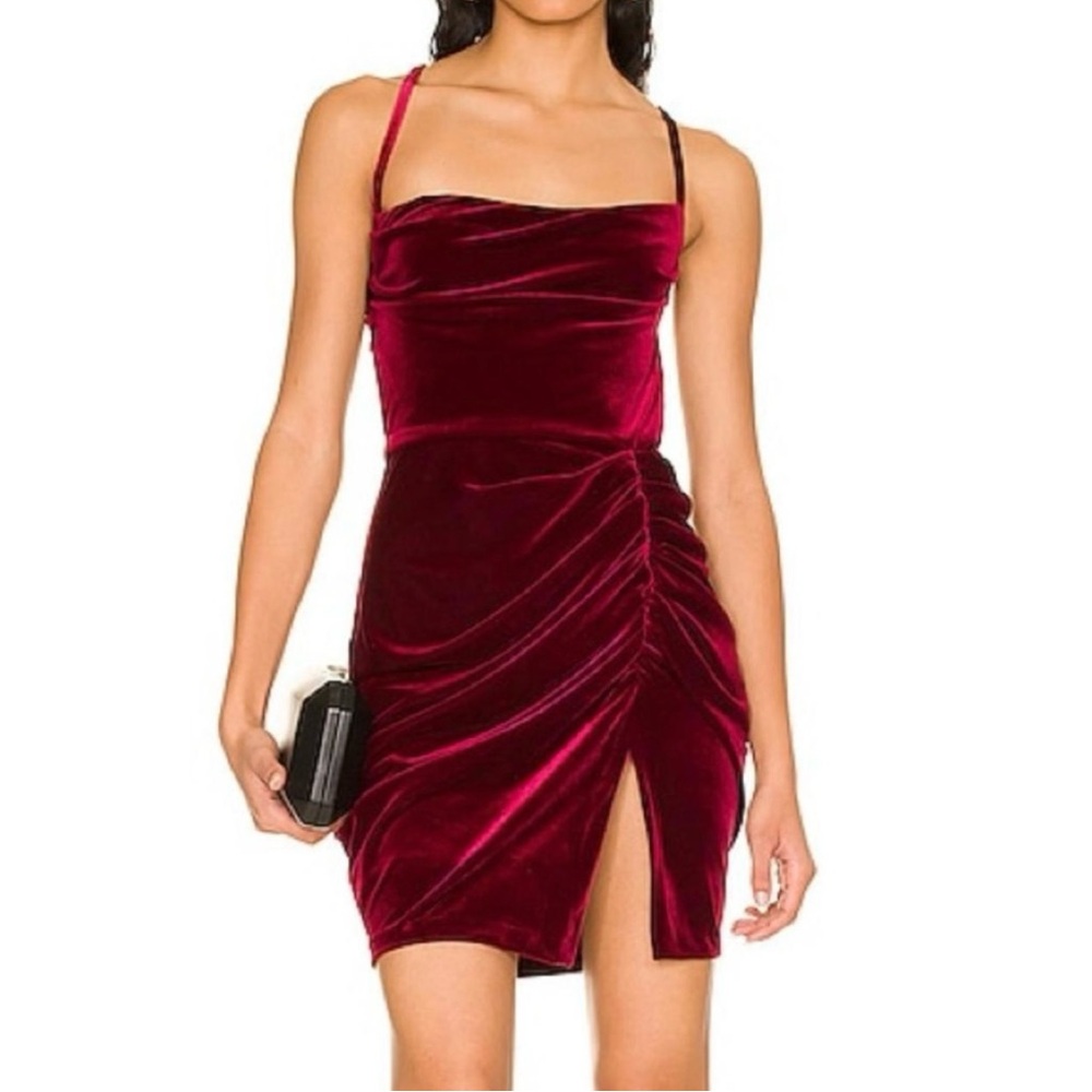 Amanda Uprichard Red Ruched Slit Mini Dress NWOT